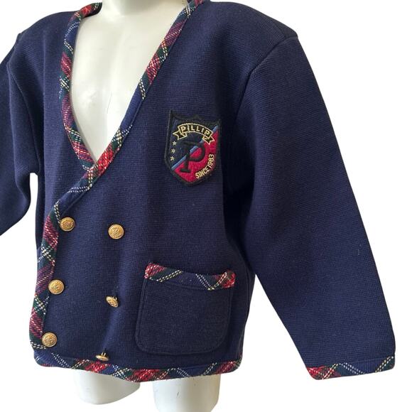 Vtg Pillip Kid Navy Nautical Cardigan School Girl Sz 7 Checkered Trim Sweater - Picture 4 of 8